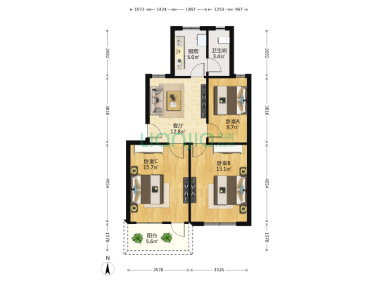 澄湖北大道省农科院宿舍 3室1厅1卫 69平方