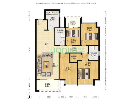 新城琅樾 4室1厅2卫 130平方