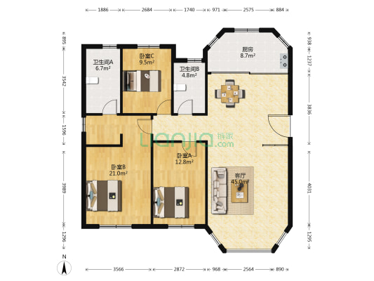 美坪园 3室1厅2卫 153平方