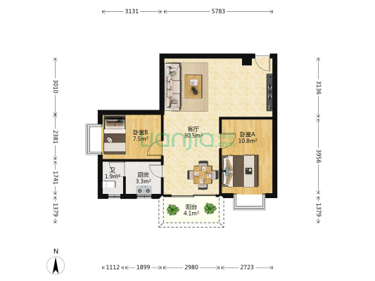 海康小区 2室1厅1卫 69平方