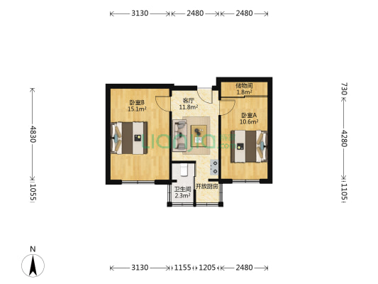 皇城东苑 2室1厅1卫 56平方