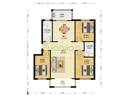 绿景家園 3室2厅2卫 114平方