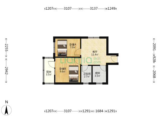 水电七局一分局城南小区 2室1厅1卫 48平方