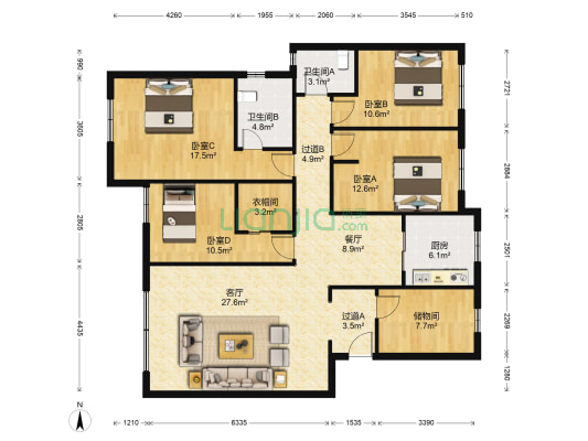 明诚景怡苑 4室2厅2卫 162平方