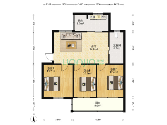 利民路 3室1厅1卫 102平方