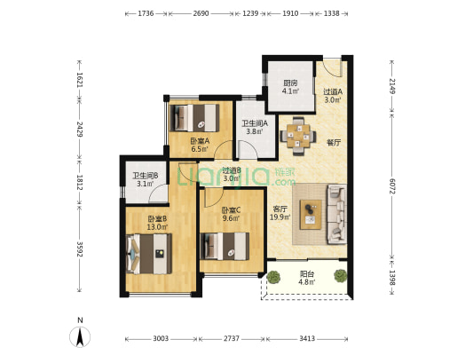 佳兆业·水岸华都·悦港湾 3室1厅2卫 89平方