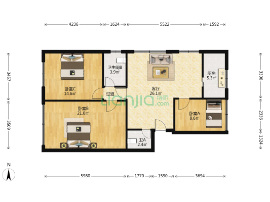 庆丰北路79号 3室1厅2卫 96平方