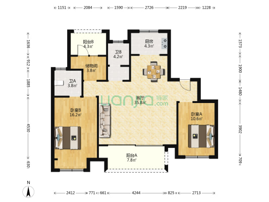盛世城邦佳园 2室1厅2卫 116平方