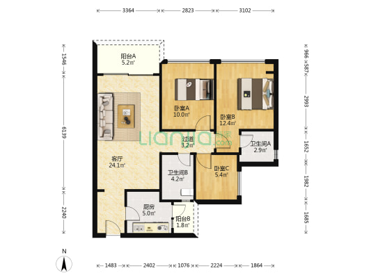 金辉优步大道 3室1厅2卫 92平方