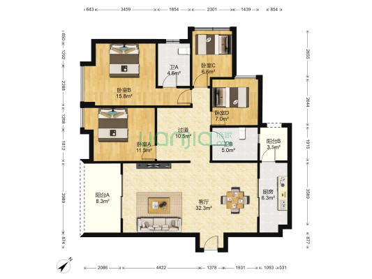 招商花园城 4室1厅2卫 137平方