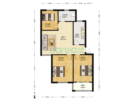 光华苑 3室1厅1卫 95平方