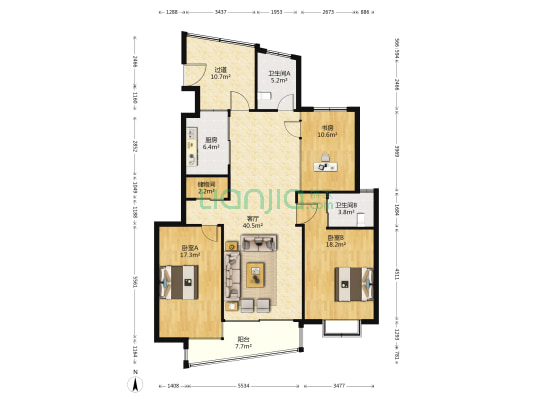 香洲晓筑 3室1厅2卫 147平方