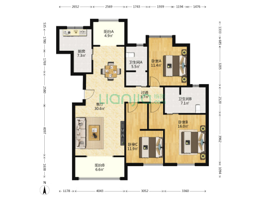 荣华·清荷园 3室1厅2卫 132平方