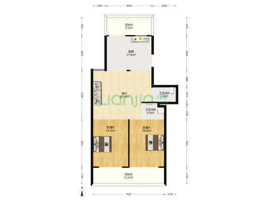 中兴住宅楼 2室1厅2卫 119平方