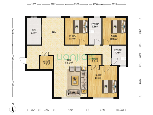 景域名邸 3室1厅2卫 154平方