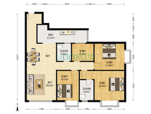 融城园城 4室1厅2卫 130平方