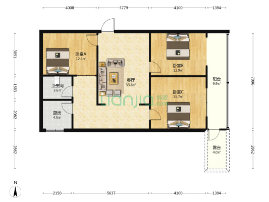 银河大厦 3室1厅1卫 122平方
