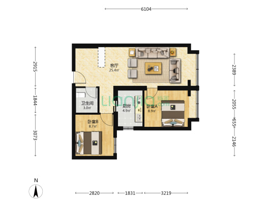 绿城沁园 2室1厅1卫 81平方