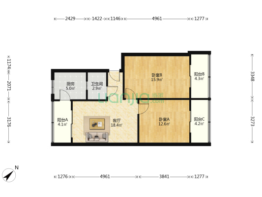 来凤路436号 2室1厅1卫 83平方