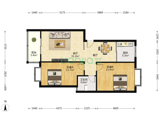 宏安佳苑 2室1厅1卫 96平方