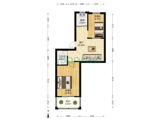 保定小区 2室1厅1卫 62平方