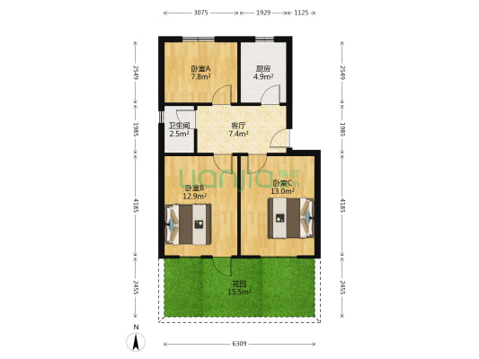 玉虹街 3室1厅1卫 66平方