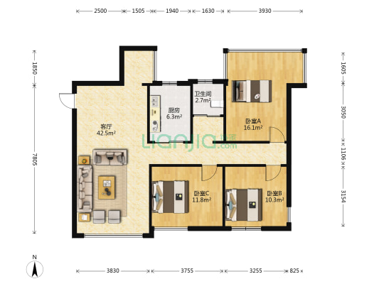 英德利商务花园 3室1厅1卫 110平方