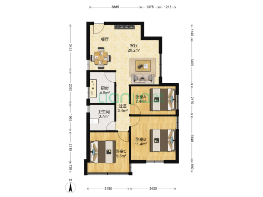 希望大厦 3室1厅1卫 90平方