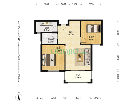 新江雅苑 2室1厅1卫 85平方