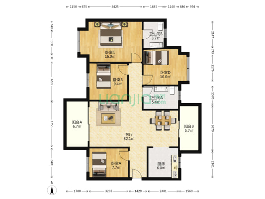 保利大都汇 4室1厅2卫 125平方