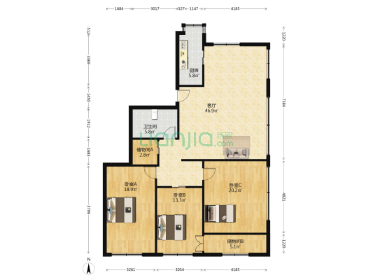 莲花湖路6号 3室1厅1卫 128平方