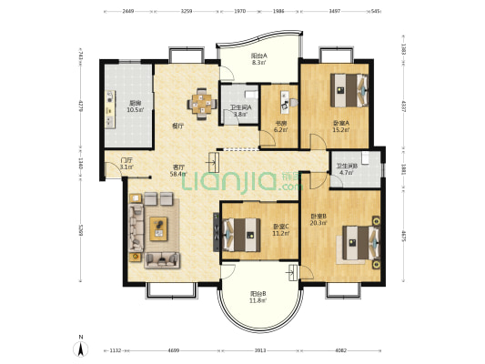 世嘉丽晶一期 4室1厅2卫 169平方