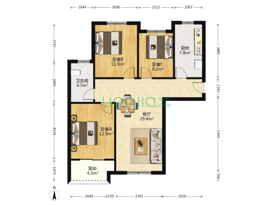 滨江桂园 3室1厅1卫 110平方