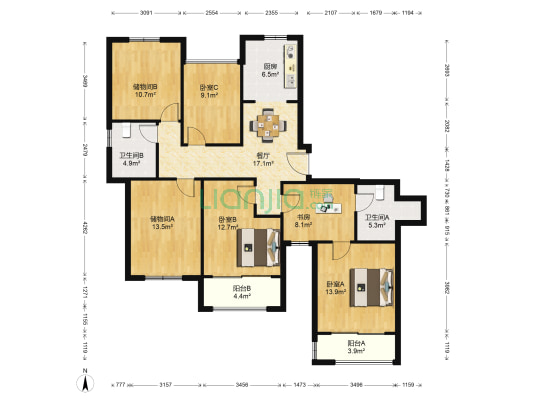 津西新天地 4室1厅2卫 137平方