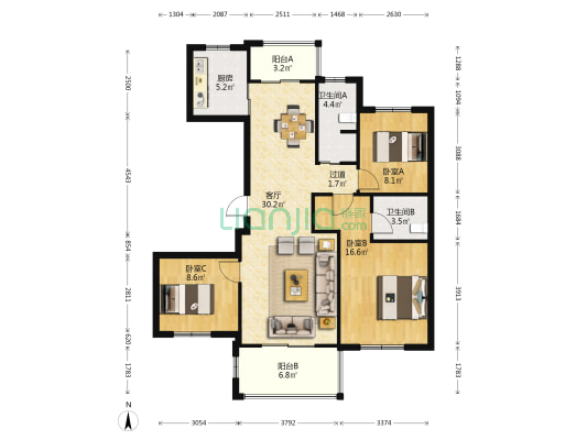 联胜新府 3室1厅2卫 121平方