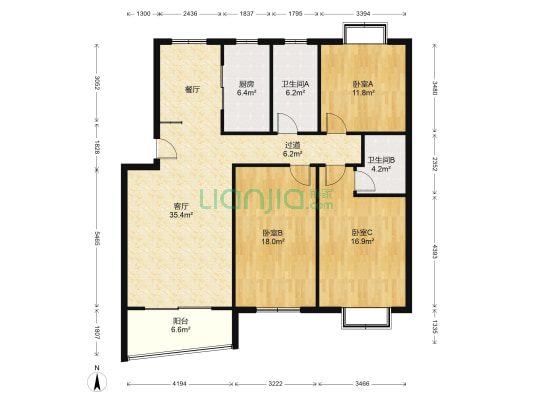 旭升花苑 3室1厅2卫 134平方