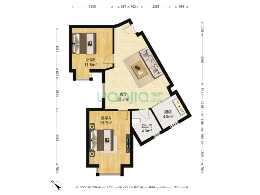 龙之梦W区 2室1厅1卫 88平方