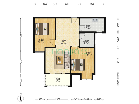 臻园 2室1厅1卫 88平方