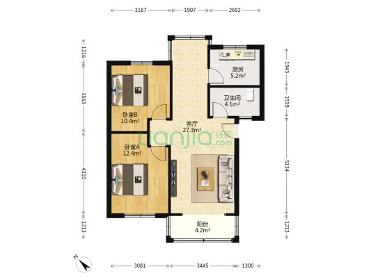 益民苑 2室1厅1卫 80平方