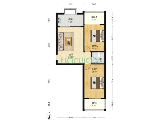 乔安居 2室1厅1卫 80平方