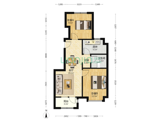 五矿万科城哈洛小镇京华园 2室1厅1卫 76平方