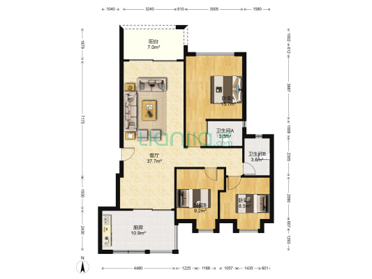汇银奥林匹克花园 3室1厅2卫 116平方