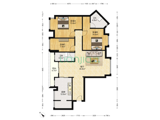 东方水岸 3室1厅2卫 118平方