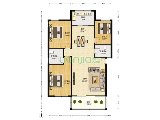 华厦西苑 3室2厅2卫 130平方