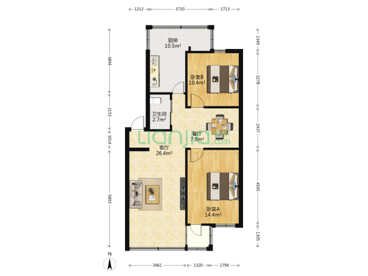 海南日报报业集团宿舍 2室2厅1卫 70平方