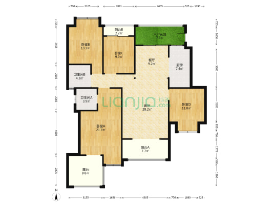 [店长推荐]高新区改善型住房天花板，御香山大四房-户型图