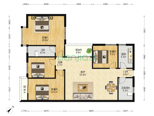 水岸银湾 4室1厅2卫 140平方