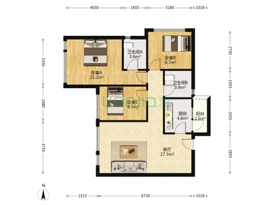 春天里 3室1厅2卫 104平方