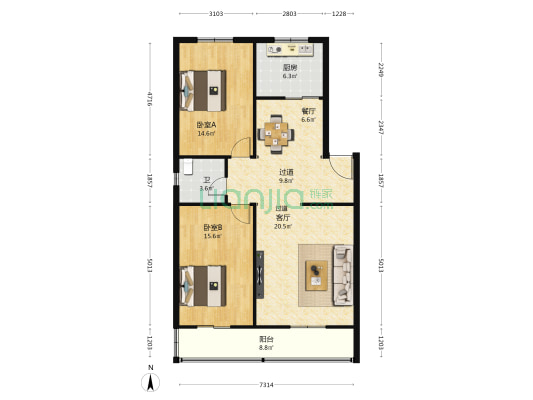 种子管理站 2室2厅1卫 103平方