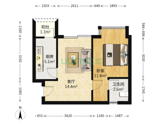 国盛园墅北区 1室1厅1卫 49平方